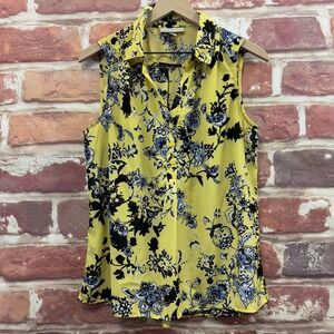 Dana Buchman Top Women's Large Yellow Multicolor Boho Floral Popover Shirt